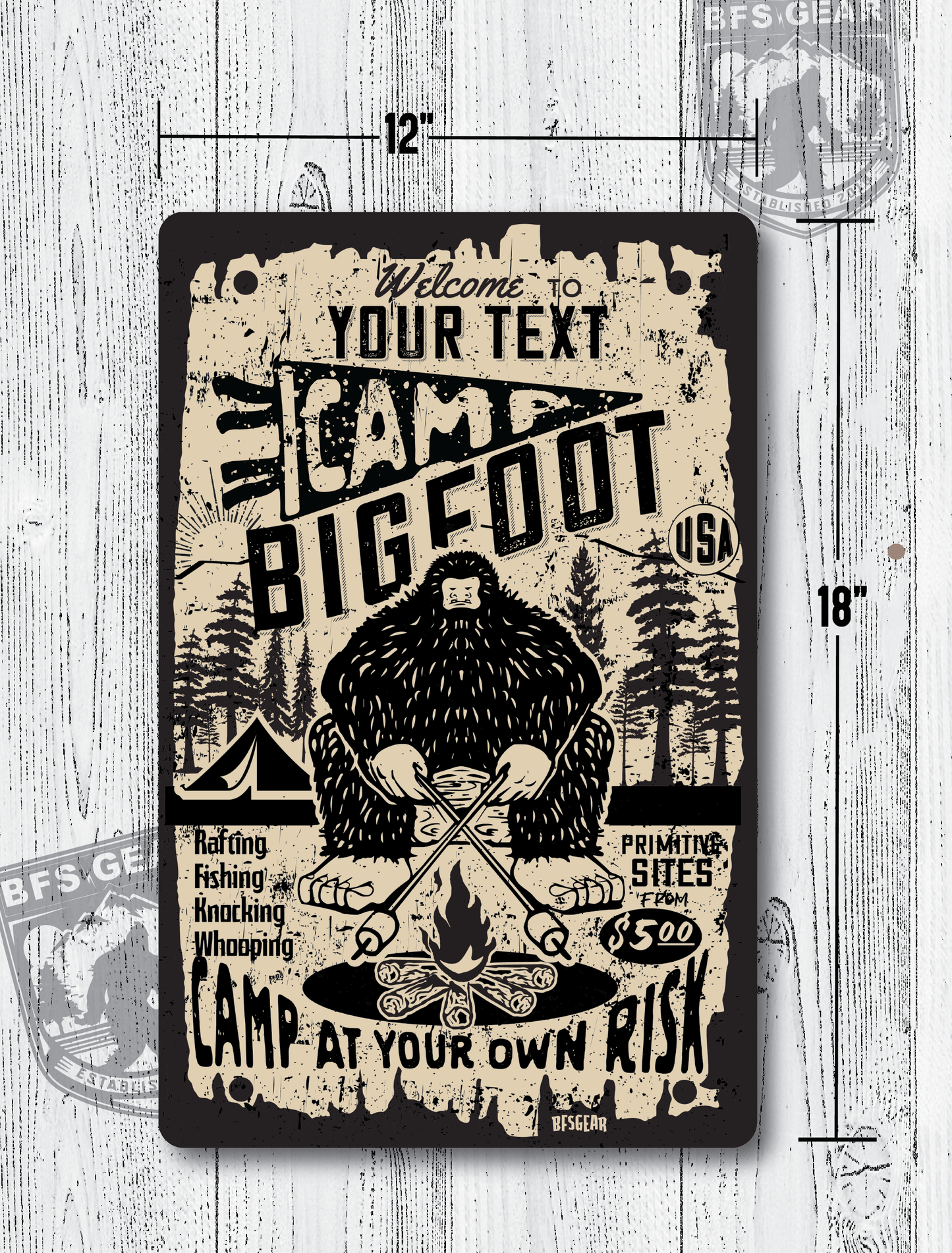 Personalized Camp Bigfoot 12x18 Metal Sign