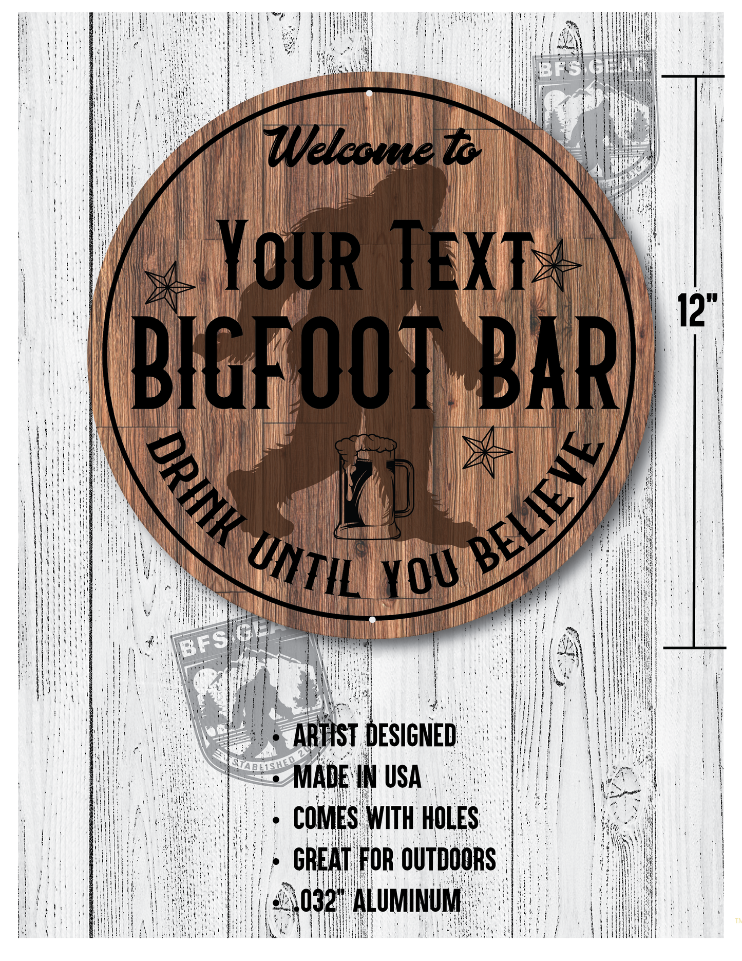 Personalized Bigfoot Bar 12x12 Metal Sign