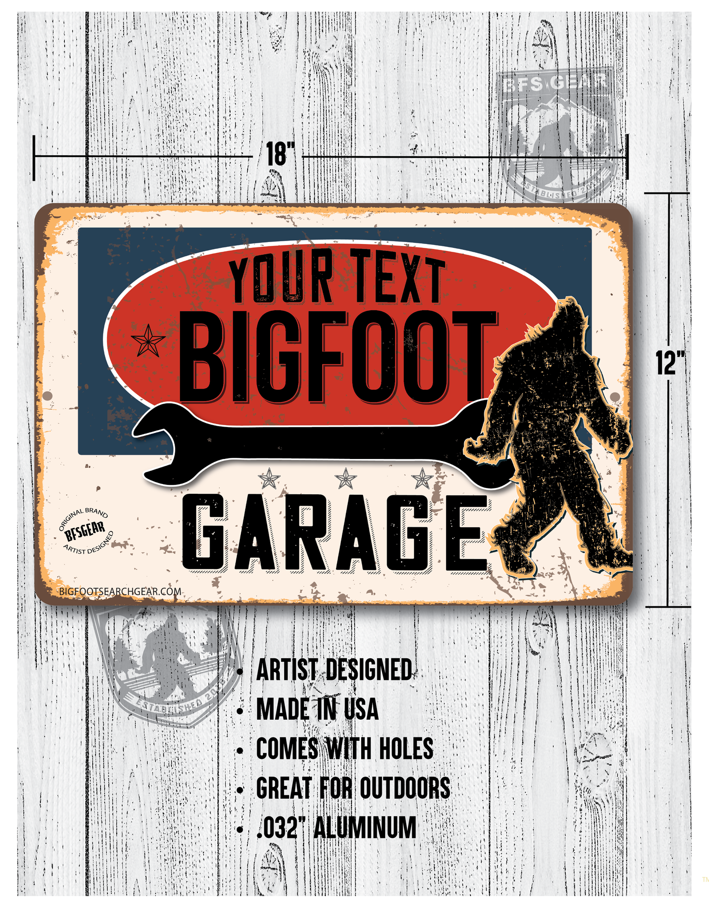 Personalized Bigfoot Garage 12x18 Metal Sign