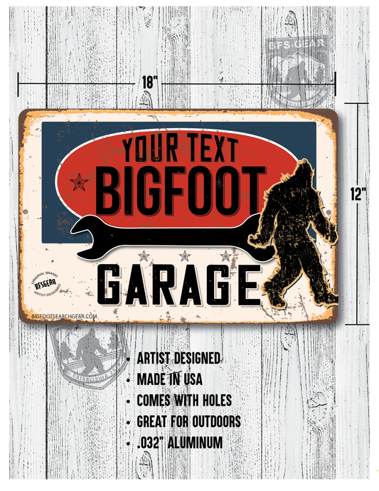 Personalized Bigfoot Garage 12x18 Metal Sign