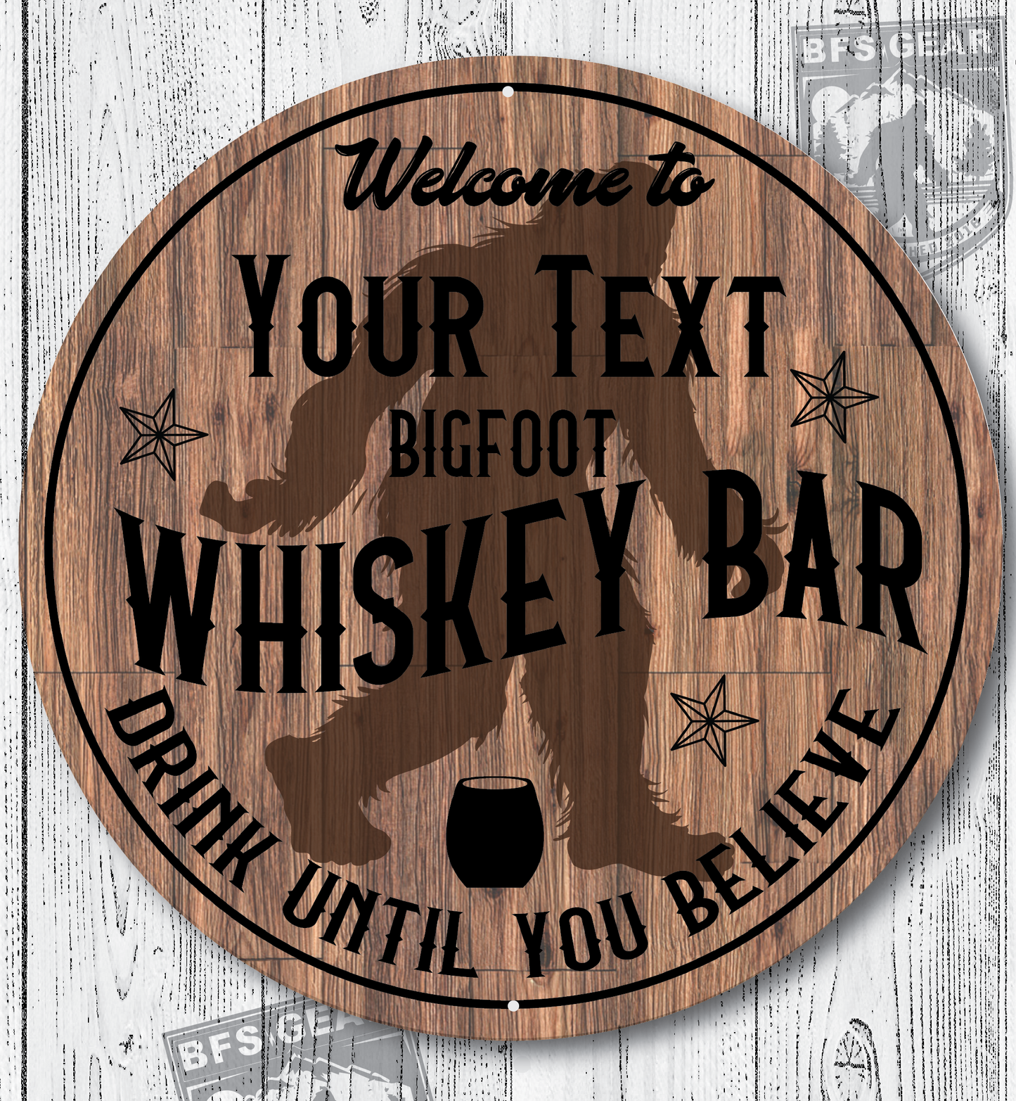 Personalized Bigfoot Whiskey Bar 12x12 Metal Sign