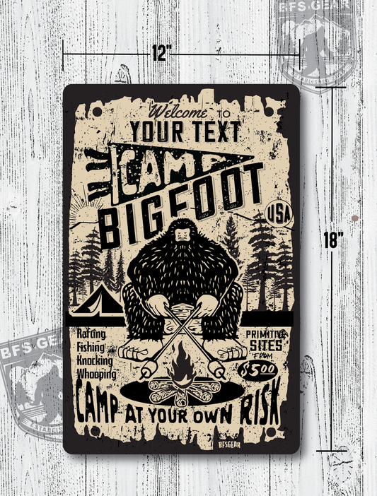 Personalized Camp Bigfoot 12x18 Metal Sign