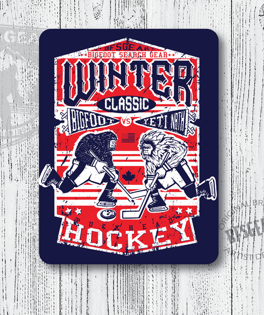Winter Classic Bigfoot VS Yeti Hockey Metal Sign